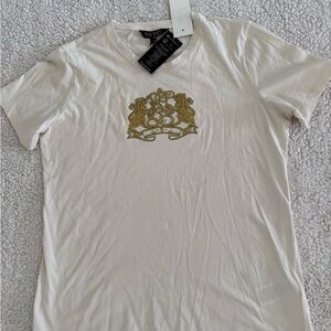 New womens Polo Ralph Lauren Sz M Cream Tee with Gold Emblem